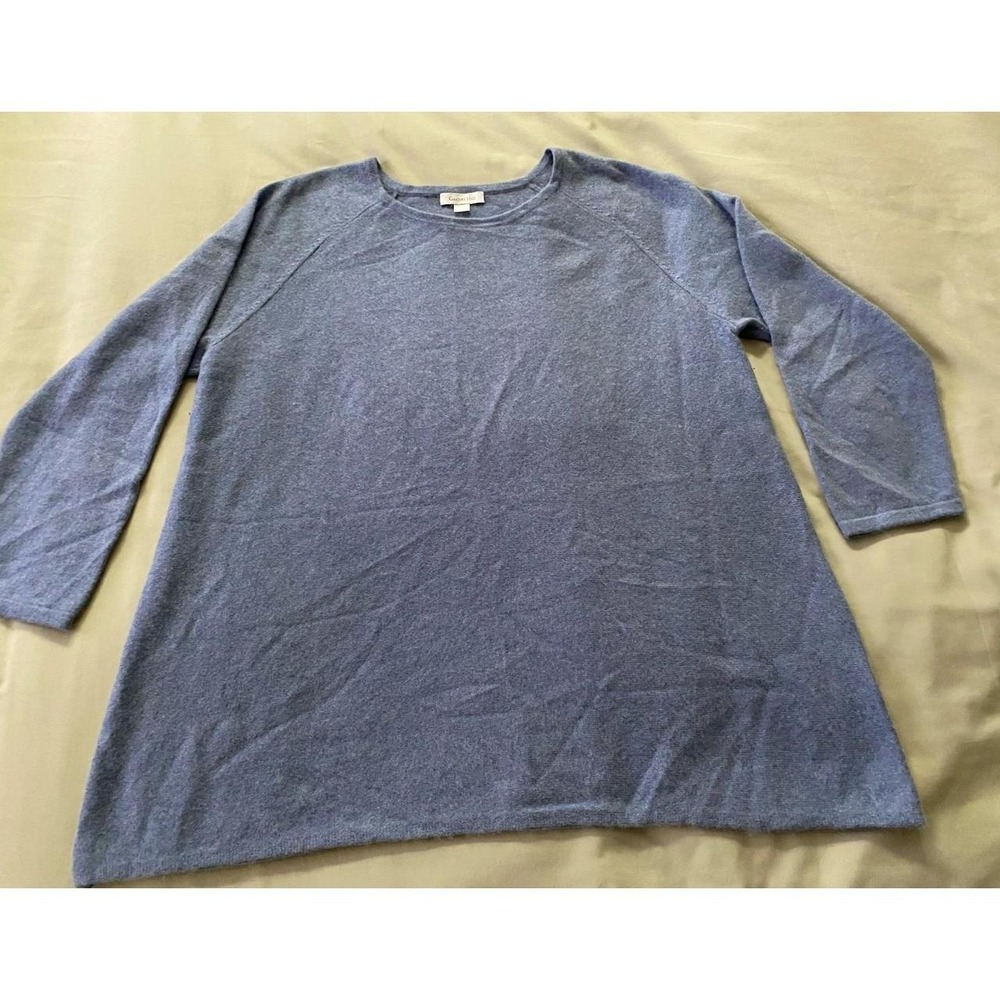 Garnet Hill Cashmere Sweater Women's blue 3/4 sleeve knit top XL s65